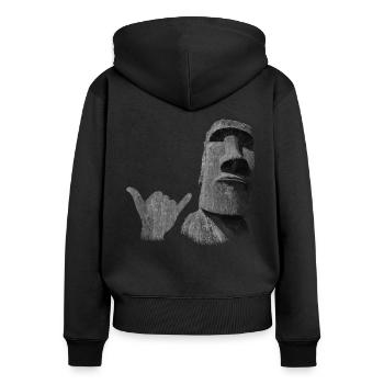 Funny Easter Island Moai Statue Surfer Shaka - Sweat à capuche zippé Premium bio Femme - noir - Dos - Julia (174cm)