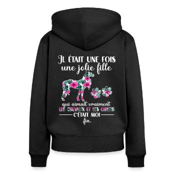 Chevaux Fille Chien Cheval Humour Cadeau - Sweat à capuche zippé Premium bio Femme - noir - Dos - Julia (174cm)