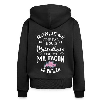 Je suis marseillaise - Cadeau Humour Marseille - Sweat à capuche zippé Premium bio Femme - noir - Dos - Julia (174cm)