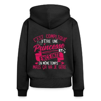 Princesse et enceinte - Cadeau Annonce Grossesse - Sweat à capuche zippé Premium bio Femme - noir - Dos - Julia (174cm)