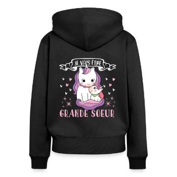 Je vais être grande-sœur - future grande soeur - Sweat à capuche zippé Premium bio Femme - noir - Dos - Julia (174cm)