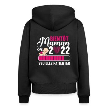 Bientôt Maman 2022 Future Mère Annonce Grossesse - Sweat à capuche zippé Premium bio Femme - noir - Dos - Julia (174cm)