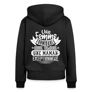 Femme Formidable Maman Exceptionnelle Cadeau - Sweat à capuche zippé Premium bio Femme - noir - Dos - Julia (174cm)