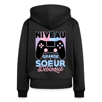 Future Grand Soeur Gamer Annonce Grossesse Geek - Sweat à capuche zippé Premium bio Femme - noir - Dos - Julia (174cm)