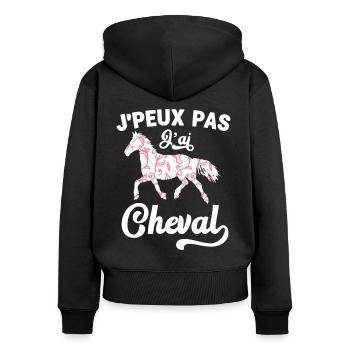 J'Peux Pas J'ai Cheval Humour Fille Équitation - Sweat à capuche zippé Premium bio Femme - noir - Dos - Julia (174cm)