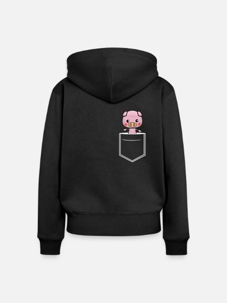 Brusttasche Schwein - Frauen Premium Bio Zip Hoodie - Schwarz