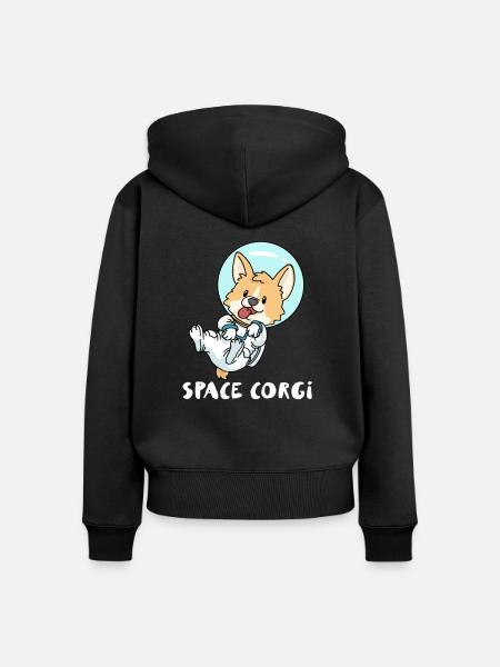 Space Corgi - Frauen Premium Bio Zip Hoodie - Schwarz