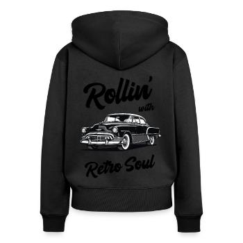 Rollin' with retro soul. Classic car design. - Women's Premium Organic Zip Hoodie - black - Back - Julia (174cm)