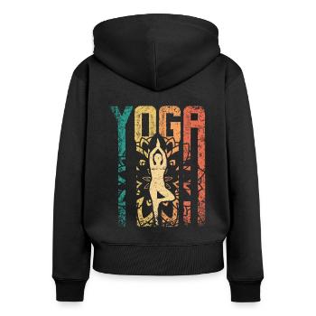 Retro Vintage Yoga - Frauen Premium Bio Zip Hoodie - Schwarz - Hinten - Julia (174cm)