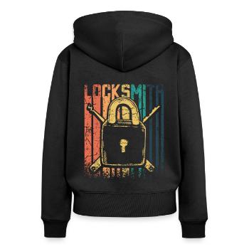 Retro Vintage Locksmith - Frauen Premium Bio Zip Hoodie - Schwarz - Hinten - Julia (174cm)