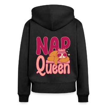Sloth Nap queen - Frauen Premium Bio Zip Hoodie - Schwarz - Hinten - Julia (174cm)