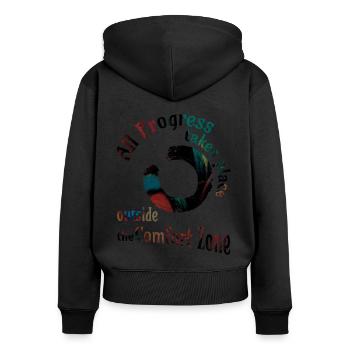 all progress enso dark copy - Women's Premium Organic Zip Hoodie - black - Back - Julia (174cm)