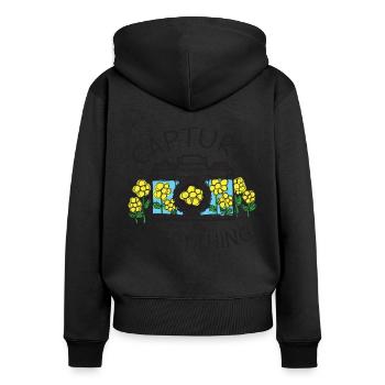 Capture Everything Lively Floral Camera Visual - Frauen Premium Bio Zip Hoodie - Schwarz - Hinten - Julia (174cm)