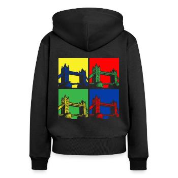 London Bridge - Frauen Premium Bio Zip Hoodie - Schwarz - Hinten - Julia (174cm)
