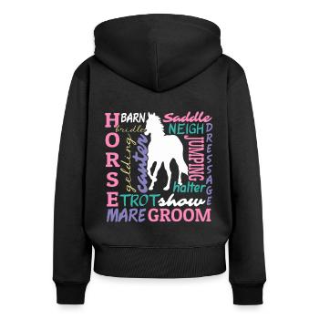 Équestre Love Horse Racing Horse Head Dictons - Sweat à capuche zippé Premium bio Femme - noir - Dos - Julia (174cm)