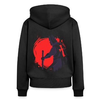 Ritter - Frauen Premium Bio Zip Hoodie - Schwarz - Hinten - Julia (174cm)