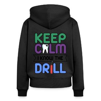 Restez calme Dentiste - Sweat à capuche zippé Premium bio Femme - noir - Dos - Julia (174cm)