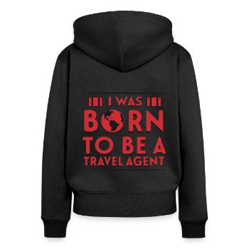 Geborenes Reisebüro - Frauen Premium Bio Zip Hoodie - Schwarz - Hinten - Julia (174cm)