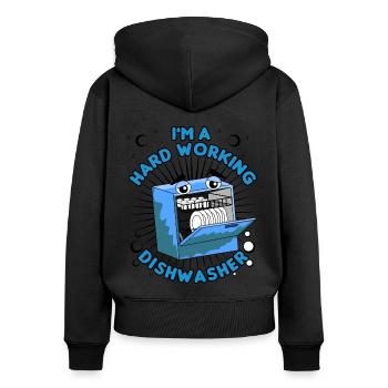 Fleißiger Tellerwäscher - Frauen Premium Bio Zip Hoodie - Schwarz - Hinten - Julia (174cm)
