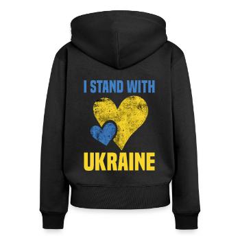 I Stand With Ukraine Herz Krieg Frieden Peace - Frauen Premium Bio Zip Hoodie - Schwarz - Hinten - Julia (174cm)