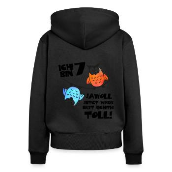 Eulen Kinder Geburtstag 7 Jahre - Frauen Premium Bio Zip Hoodie - Schwarz - Hinten - Julia (174cm)