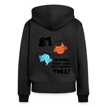 Eulen Frauen Männer 81. Geburtstag 81 Jahre - Frauen Premium Bio Zip Hoodie - Schwarz - Hinten - Julia (174cm)