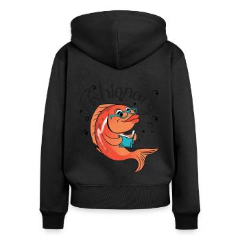Fischerei - Frauen Premium Bio Zip Hoodie - Schwarz - Hinten - Julia (174cm)