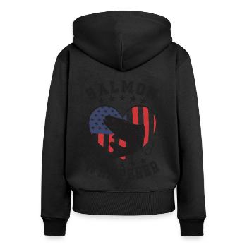 Lachs Whisperer - Frauen Premium Bio Zip Hoodie - Schwarz - Hinten - Julia (174cm)