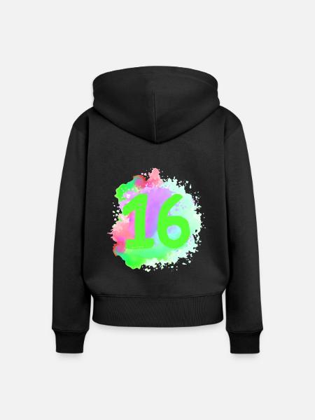 16 Zahl Klecks - Frauen Premium Bio Zip Hoodie - Schwarz