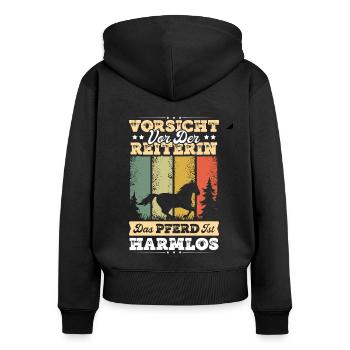 Vorsicht vor der Reiterin - Frauen Premium Bio Zip Hoodie - Schwarz - Hinten - Julia (174cm)