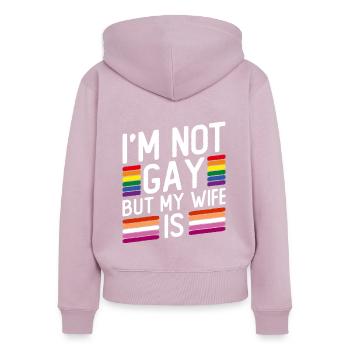 Mariage lesbien Gay lesbien Transsexuel - Sweat à capuche zippé Premium bio Femme - rose poudré - Dos - Julia (174cm)