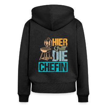 Hier Grillt die Chefin - Frauen Premium Bio Zip Hoodie - Schwarz - Hinten - Julia (174cm)