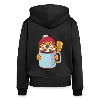 Beaver Teacup and Bobble Hat - Funny Beaver - Women's Premium Organic Zip Hoodie - black - Back - Julia (174cm)