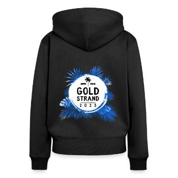 Sables dorés 2023 coloré - Sweat à capuche zippé Premium bio Femme - noir - Dos - Julia (174cm)