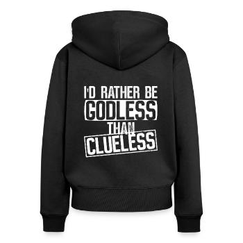 Ich bin lieber gottlos als ahnungslos - Atheist - Frauen Premium Bio Zip Hoodie - Schwarz - Hinten - Julia (174cm)