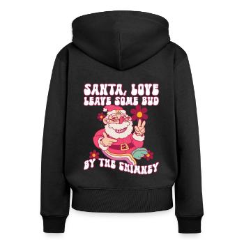 Père Noël, Love Leave Some Bud By The Chimney - Hippie - Sweat à capuche zippé Premium bio Femme - noir - Dos - Julia (174cm)