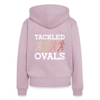 Tackled Ovals - Funny Rugby - Women's Premium Organic Zip Hoodie - dusky pink - Back - Julia (174cm)
