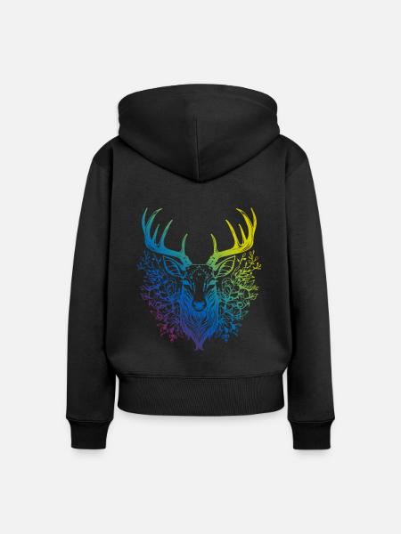 Hirsch Mandala Boho - Frauen Premium Bio Zip Hoodie - Schwarz