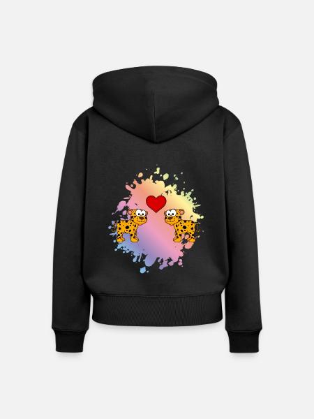 Leopard Comic Paar Liebe - Frauen Premium Bio Zip Hoodie - Schwarz