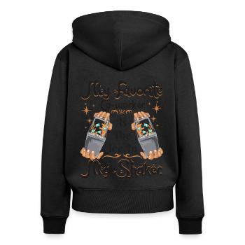 Requinquier - Sweat à capuche zippé Premium bio Femme - noir - Dos - Julia (174cm)