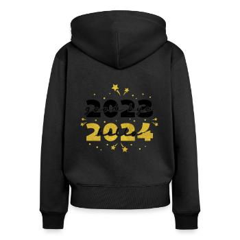 Silvester Party Happy New Year 2024 - Frauen Premium Bio Zip Hoodie - Schwarz - Hinten - Julia (174cm)