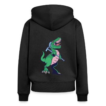 Dinosaure avec un marteau de pierre à la main - - Sweat à capuche zippé Premium bio Femme - noir - Dos - Julia (174cm)