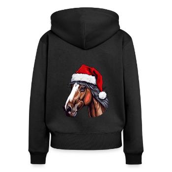 Portrait de cheval Noël - Sweat à capuche zippé Premium bio Femme - noir - Dos - Julia (174cm)