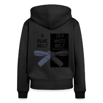 Ein grüner Gürtel ist ein weißer Gürtel, der niemals aufgibt - Frauen Premium Bio Zip Hoodie - Schwarz - Hinten - Julia (174cm)