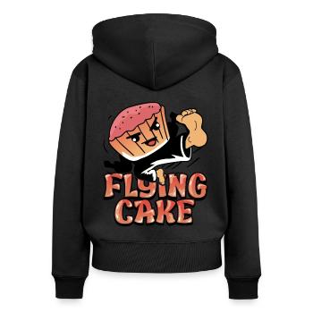Fliegender Kuchen - Frauen Premium Bio Zip Hoodie - Schwarz - Hinten - Julia (174cm)