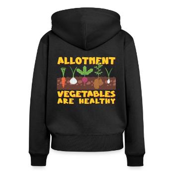 Kleingartengemüse ist gesund - Frauen Premium Bio Zip Hoodie - Schwarz - Hinten - Julia (174cm)