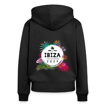Ibiza 2024 Coloré - Sweat à capuche zippé Premium bio Femme - noir - Dos - Julia (174cm)