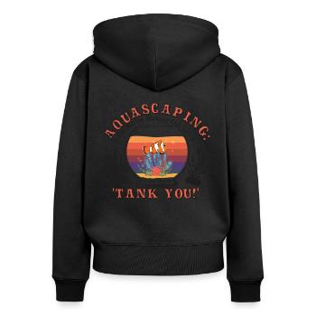 die Kunst, Fische dazu zu bringen, zu sagen: "Tankt euch!" - Frauen Premium Bio Zip Hoodie - Schwarz - Hinten - Julia (174cm)