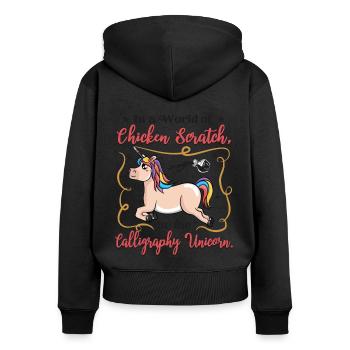 Monde de Chicken Scratch, soyez la calligraphie Unico - Sweat à capuche zippé Premium bio Femme - noir - Dos - Julia (174cm)