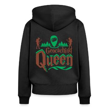 Geocaching-Königin - Frauen Premium Bio Zip Hoodie - Schwarz - Hinten - Julia (174cm)